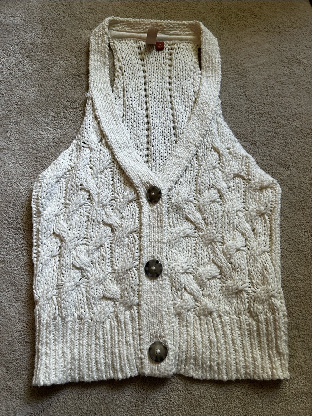 Pilcro Anthropologie Cream Cable-Knit Button Vest XS